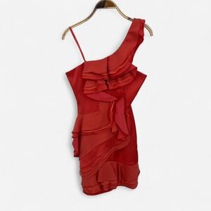 BCBG One Shoulder Coral Colored Ruffled Cocktail Dress NWT